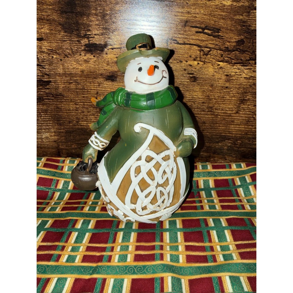 Roman Inc Irish Snowman Figurine Celtic Knot Green Coat Pot of Gold 2017 #62421